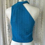 ZARA  NWT Women's Asymmetrical Boho Hippie Cut Out Cable Knit Blue Crop Top M Photo 6