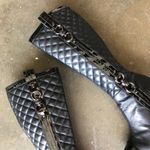 Quilted Black Leather Heeled Tall Boots Size 6.5 Photo 3