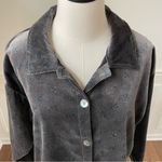 True Grit  Petit Leaves Dark Grey Blue Leaf Velvet Boxy Shirt L Photo 2