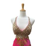 Mac Duggal Cassandra Stone Prom Dress Gown Hot Pink Gold Beaded Metallic Formal Photo 1