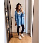 Aerie Light Blue Lace Up Oversized Cozy Sweater Size Med NWOT Photo 7