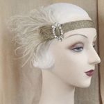 Owllamode 1920s Style Rhinestone Feather Headpiece Flapper Great Gatsby Handmade Gold Photo 0