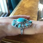 Real White Buffalo Blue Turquoise Sterling Silver Cocktail Ring Size 9 Photo 1