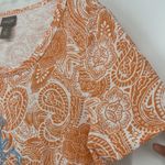 Chico's  1 Size M Boho Top Shirt Orange Paisley Floral Embroidered Beaded Casual Photo 2