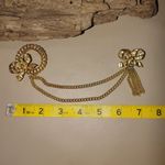 Swag Brooch Yellow Gold Tone Bow Chain Pin Set Ornate Tassel Dangle Detailing Photo 1