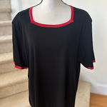 Misook Exclusively  Black Red Trim Square Neck Short Sleeve Knit Top Photo 0
