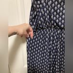 Kaileigh  Navy Blue Diamond Geometric Patterned Wide Leg Sleeveless Jumpsuit Photo 6