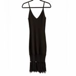 Lulus Sunny Festival Black Ribbed Knit Fringe Midi Dress NWOT Photo 4