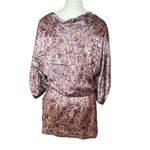 LONDON MILANO PARIS Paisley Silk Blend V Neck Dolman Sleeve Smocked Waist Mini Purple Size 2 Photo 5