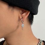 Titanium Steel Smiley Face Dangle Drop Earrings for Men Women Silver Photo 1