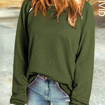 ASVIVID Women Olive Green Waffle Knit Long Sleeve Raglan Top Casual Comfort 2X # Size XXL Photo 0