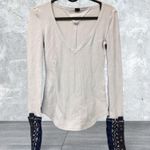 We The Free ‎  people SZ XS BLUE WAFFLE KNIT V-NECK SWEATER CUFF SLEEVE BOHO TOP Photo 2