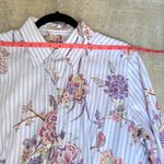 Etro Floral Stripe Shirt Womens 12 Classic Printed Poplin Button Down Top Purple Photo 8