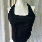 Hunter & Brown NWT Women's Denim Square Neck Halter Smocked Back Crop Top M Black Size M Photo 1