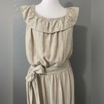 Universal Threads Universal Thread natural linen color striped wide leg belted romper off shoulder Photo 1