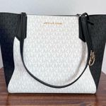 Michael Kors Kimberly Black White Bonded Small Leather Tote Purse Photo 0