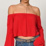 Tobi Red Off Shoulder Crop Top Photo 0