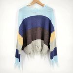 Polly & Esther  Women's Fringe Striped Sweater Drop Shoulder Raw Edge Size Small Photo 4