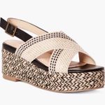 JustFab New Just Fab Black Tan Aura Woven X Platform Espadrille Wedge Sandals. Size 8 Photo 0