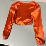 Forever 21 Orange Silk Satin V-Neck Ruched Drawstring Long Sleeve Crop Top Shirt Blouse Size M π Photo 1