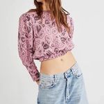 Free People NEW  No Ordinary Jacquard Pink Floral Cropped Sweater Size Medium Photo 2