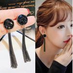 Women's Long Metal Chain Tassel Dangle Drop Earrings Black Photo 4