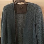 St. John ππ Open Front Basketweave Knit Tweed Boucle Jacket Green Black XL NWT Photo 2