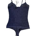 EXPRESS NWT V Neck Navy Blue Lace Overlay Smocked Elastic Back Bodysuit XS Photo 2