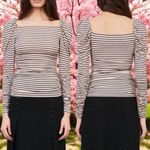 Maje NWOT  Take Square Neck Ruched Stripe Top Navy Pink Academia Fairy 1/US 4 Photo 1