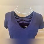 Wet Seal Cropped Criss Cross Front Short-Sleeve Top, Size XS, Navy Blue Photo 1