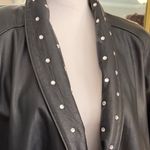 Vintage Rhinestone Studded Black Leather Women's Jacket with Shoulder Pads Size 1X Photo 2