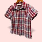Breckenridge Cute vintage 90s plaid seersucker breezy short sleeve blouse beach coastal USA Photo 1