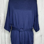 SHOP BASIC USA Tunic Top Boutique Tie Front Short Sleeve Sz S Blue Knit Photo 0