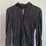 ZARA  Black Silver Metallic Sparkle Ruched Bodycon Mini‎ Dress Mock Neck M Photo 1