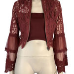 SEEK the Label Romantic Burgundy Tiered Boho Bell Sleeve Lace Goth Grunge Top XS Photo 0