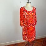 Trina Turk Orange Paisley Silk Shift Dress Photo 1