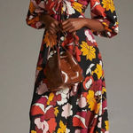 Maeve Anthropologie Floral Print Deep V-Neck Ruched Midi Dress Size 0 Photo 0