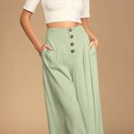 Lulus NWT  Stroll On Over Sage Green Button-Front Wide Leg Pants Photo 0