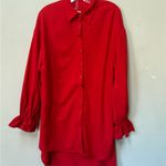 SheIn Red Button Down Blouse Ruffle Sleeves SXY L NWT Photo 4