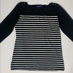 Jones New York  Black and White Striped Long Sleeve Top Women’s Medium Photo 0