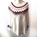 Loft Wool Blend Cream Pink Red Heart Knit Sweater Photo 5
