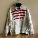 Vtg On The Brink Women’s Windbreaker Jacket XL Surfer‎ Retro 80s 90’s USA Flag White Photo 0