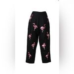 SLB Silk Lined Silk Capri Black Pants Embroidered Cropped Pink Flamingos Size 4 Photo 1