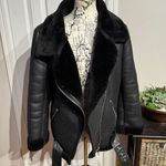 ZARA Shearling Aviator Asymmetric zip belt faux wax wet sheepskin suede mock warm winter rave goth puffer teddy fav blogger Moto fuzzy lamb Photo 4