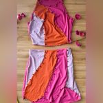 Colorful Retro Patchwork Top and Colorblock Skirt Set 2pc Set Pink Photo 1