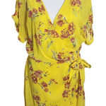 All in Favor  Yellow Floral Mini Wrap Dress NWT Size Medium Yellow Wrap Dress Photo 0