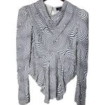 De La Vali Black White Trippy Bluemoon Top Blouse sz UK 10 US 6 Photo 3