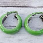 Vintage Clip On Earrings Chunky Bright Green Retro Hoops Photo 3