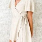 Show Me Your Mumu linen wrap dress beige vneck short sleeve sandy tie front bow Photo 1