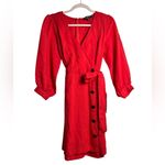 Lulus ‎ Red Long Sleeve Mini Dress XS V-Neck Button Front Bow Cocktail Party Photo 3
